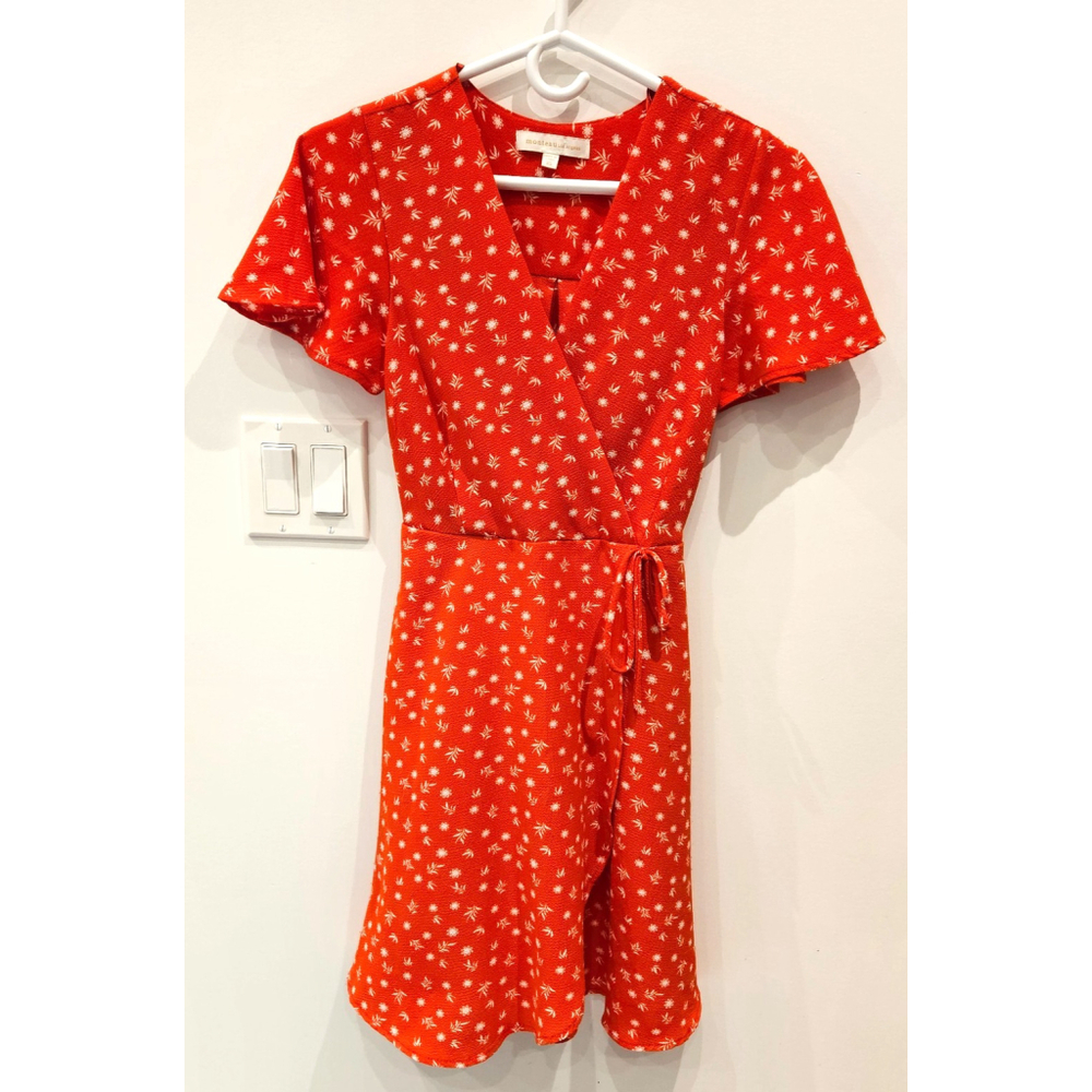 MONTEAU LOS ANGELES Faux Wrap Mini Dress Red Floral Babydoll Sexy